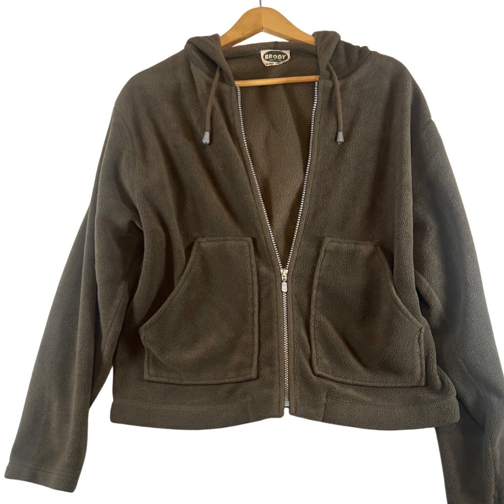 BRODY Mens Fleece Zip Up Hoodie Brown Soft‎ Casual Hooded Jacket Size M